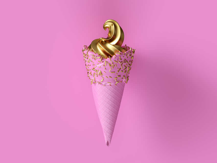 Image by 80s Child via Shutterstock - Can you Eat gold? Pink Ice Cream with Gold leaf Ice Cream