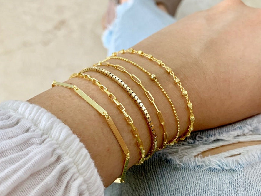 Image by Califindings via Etsy - 14k vermeil chain bracelet dainty paperclip faceted 7.5 inches