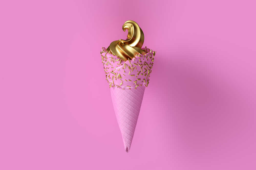 Image by 80s Child via Shutterstock -  Can you Eat gold? Pink Ice Cream with Gold leaf Ice Cream