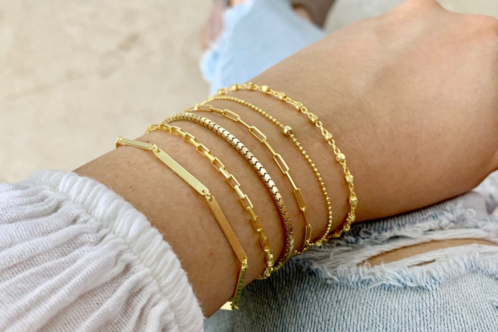 Image by Califindings via Etsy - 14k vermeil chain bracelet dainty paperclip faceted 7.5 inches