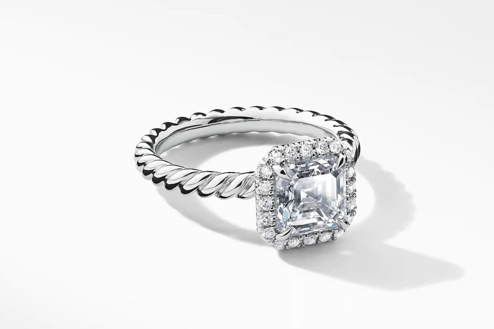 Image via David Yurman - Capri Engagement Ring in Platinum Asscher cut diamond
