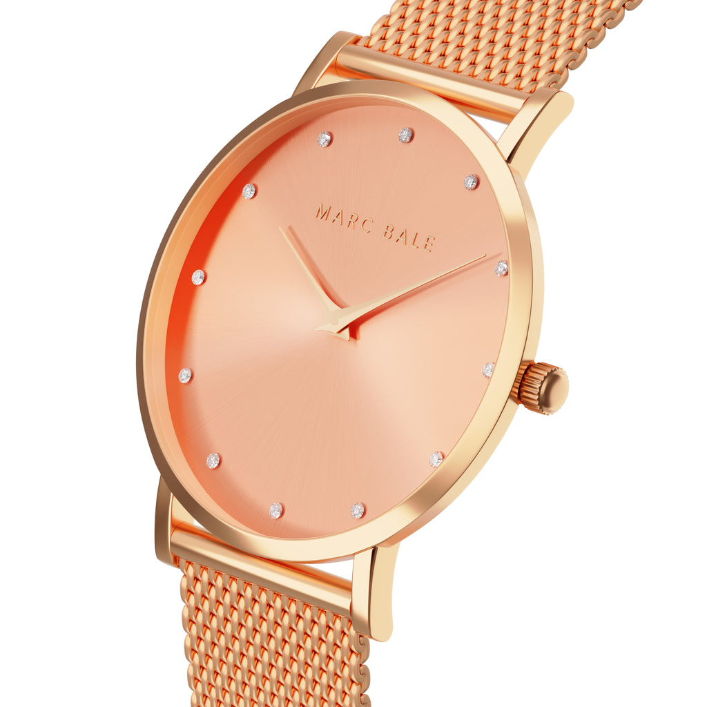 Rose Gold Crystal Sunray - Rose Gold Mesh - Classic