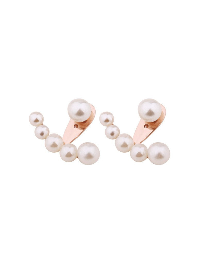 Pearl Crescent Earrings - Rose Gold