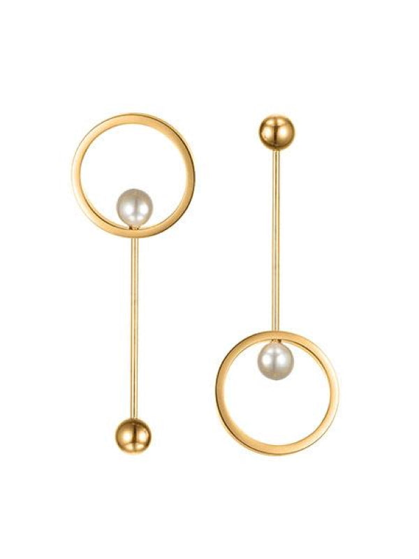 Pearl Pendulum Earrings - Gold