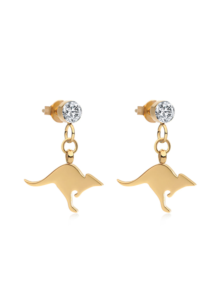 Kangaroo Crystal Earrings - Gold
